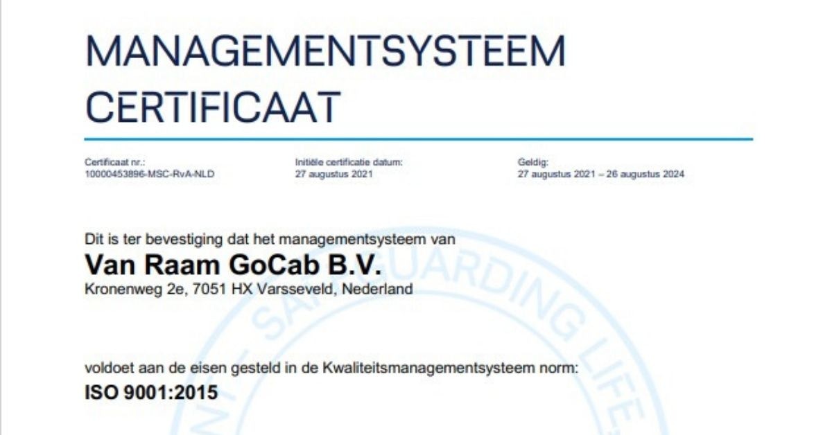 GoCab fietstaxi ISO certificaat
