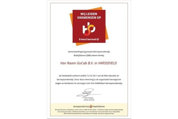GoCab certificaat erkend SBB leerbedrijf GoCab certificaat erkend SBB leerbedrijf