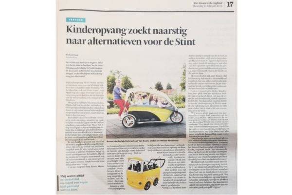 Artikel uit het Financieel Dagblad over de GoCab fietstaxi